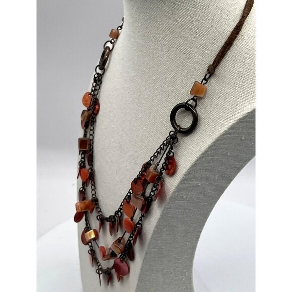 Vintage Style Multi-Layered Orange Shell & Bead Necklace - Picture 4 of 7